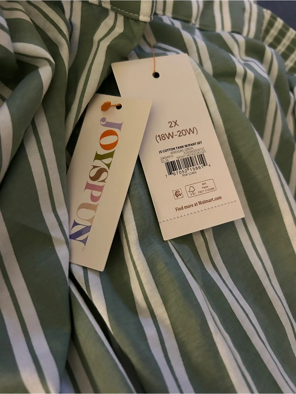 NWT! Joyspun Women's Wide Strap Cotton Tank Top & Pants Pajama Set, 2 Pc, Sz 2X - Picture 10 of 12